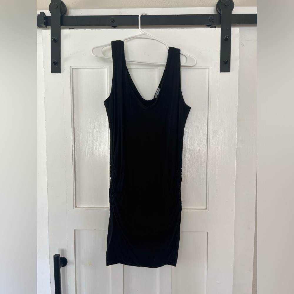 James Perse Black Double Layer Deep VNeck Ruched Dress | Size 3
